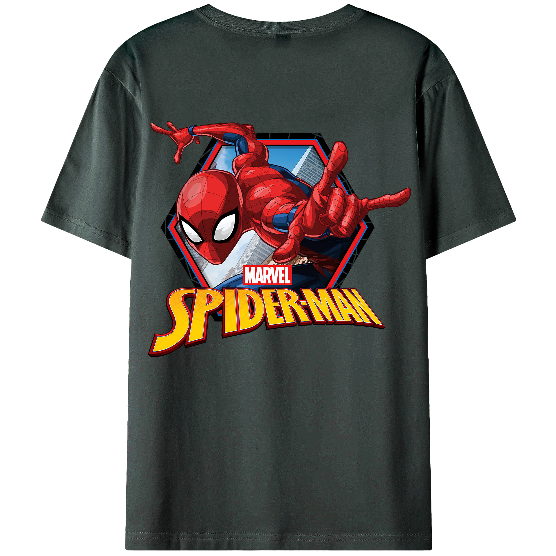 （画像用） Spider Man スパイダーマン 綿100％ メンズ半袖Tシャツ（バックプリント） 通気性